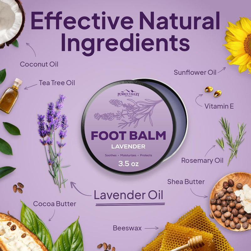 Pumice Valley Foot Balm Cream for Dry Cracked Heels and Feet - Natural Foot Moisturizer Balm for Calluses and Dry Feet Treatment - Lavender Foot Lotion 3.5 Oz - BeesActive Australia