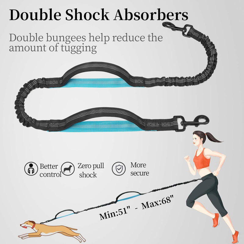 iYoShop Hands Free Dog Leash with Zipper Pouch, Dual Padded Handles and Durable Bungee for Walking, Jogging and Running Your Dog (Large, 25-120 lbs, Black) Large - BeesActive Australia
