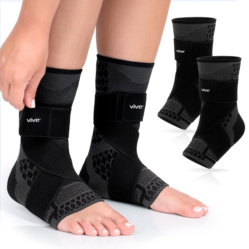 Vive Ankle Compression Sleeves with Straps - Brace for Women and Men - Support Wrap for Achilles Tendonitis, Sprains, Plantar Fasciitis, Pain Relief - 2 Pack (Large) Large - BeesActive Australia