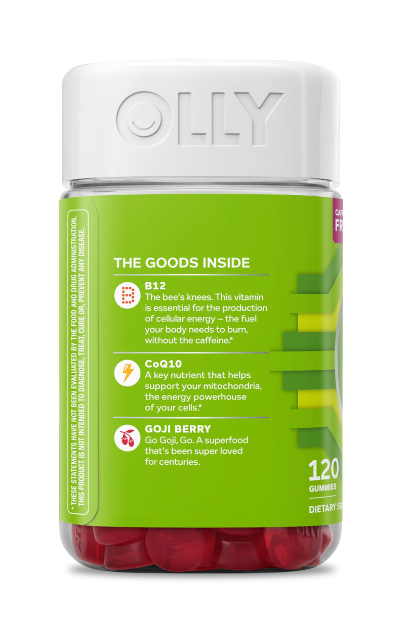 OLLY Daily Energy, Caffeine Free, 300 mcg Vitamin B12, CoQ10-120 Count Regular Strength 120 Count (Pack of 1)