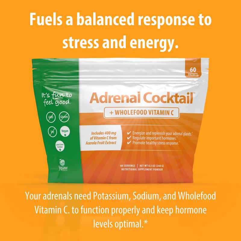 Jigsaw Health Adrenal Cocktail + Wholefood Vitamin C | with Potassium Bicarbonate, Sea Salt, and Acerola Cherry Extract | 60 Servings (Packets) 8.5 Ounce (Pack of 60)