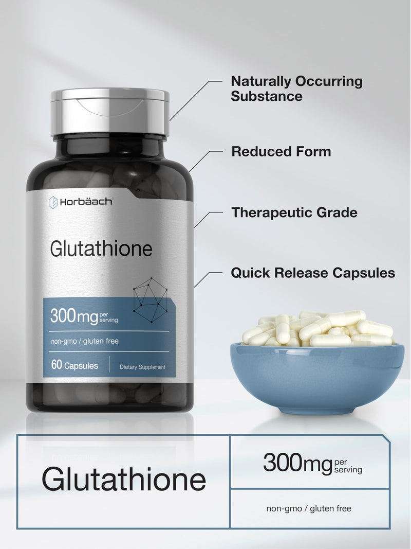 Horbäach Glutathione 300mg | 60 Capsules | Reduces Form | Non-GMO & Gluten Free Supplement