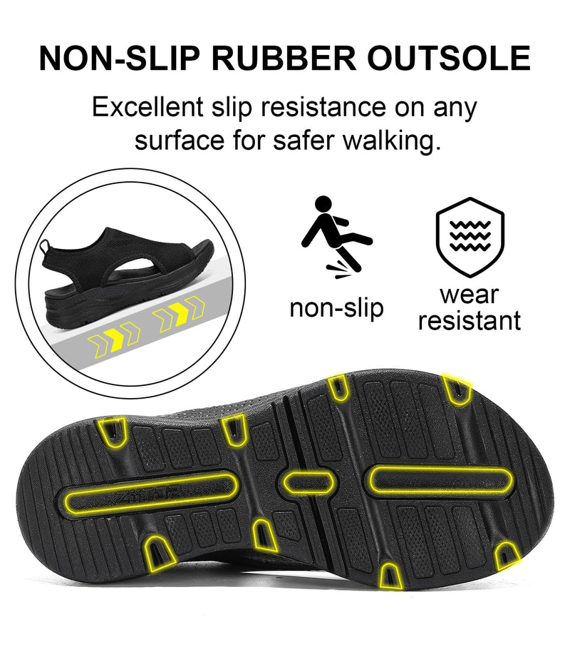 Womens Comfortable Orthopedic Sandals Arch Support Ladies Walking Sport Athletic Sandals Open Toe Slip On Plantar Fasciitis Platform Dress Sandal 2 Inches Heel 6.5 Black