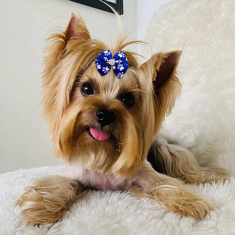 PET SHOW 50Pcs/25Pairs Paw Pattern Small Dog Hair Bows Bulk with Rubber Bands for Medium Dogs Cats Puppy Shih tzu Rhinestone Bowknot Topknot Yorkies Rabbits Girl Boy Pet Grooming Hair Accessories 50PCS with rubber bands - BeesActive Australia