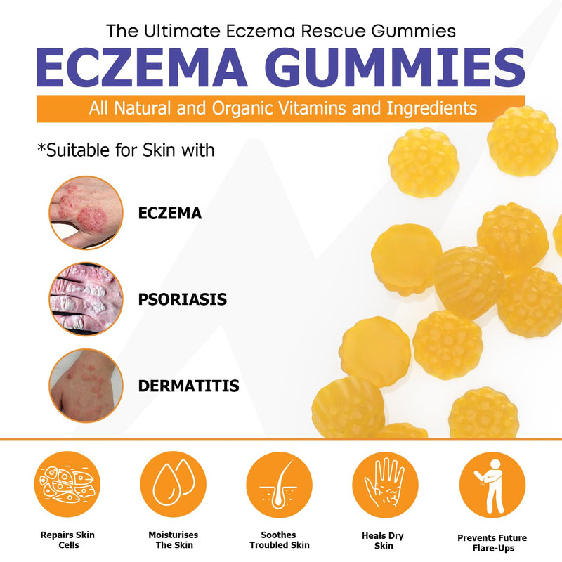Eczema Treatment Gummies — Sugar-free, USA-Made Eczema Treat (60 Gummies) | 3X Effective, 20+ Vitamins to Support Skin Health, Helps Soothe Itching & Redness - Eczema, Psoriasis, Rosacea & Dermatitis
