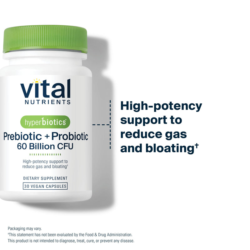 Hyperbiotics Vital Nutrients Prebiotic and Probiotic for Women and Men | 60 Billion CFU | Pre and Probiotics Supports Digestive Health, Constipation, Diarrhea, Gas & Bloating | 30 Vegan Capsules 30 Count (Pack of 1)