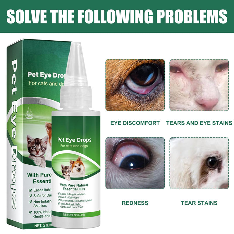 2 Pcs Dog Eye Drops with Cotton Swabs, Gentle Pet Eyes Care Solution for Relieving Eyes Itching & Irritation, Safe for Daily Use (60ml x 2)