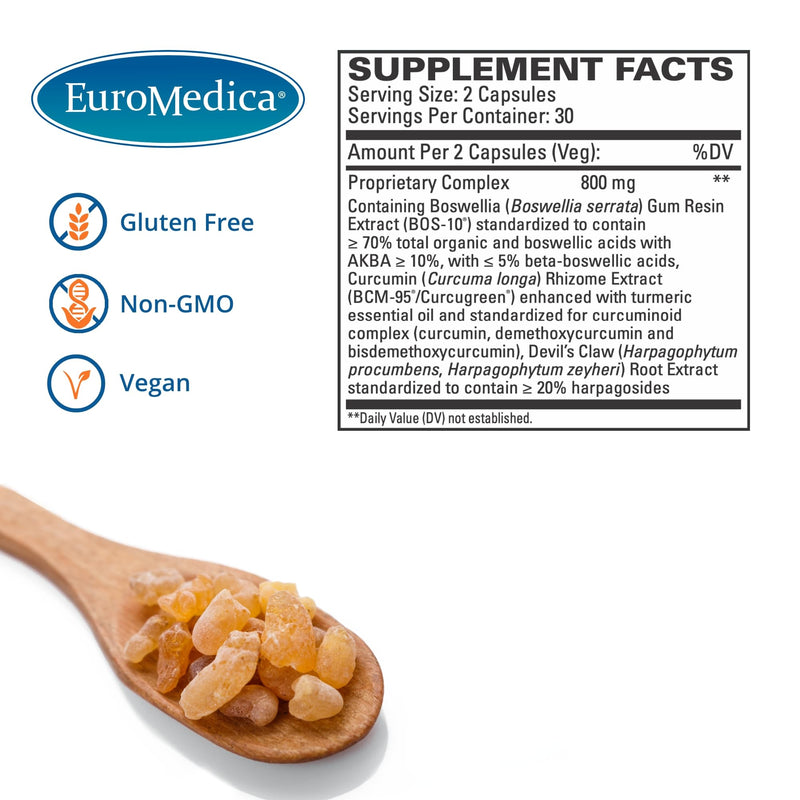 Euromedica ArthoMed - 60 Capsules - Clinically Studied Boswellia & Curcumin, Devil’s Claw - Joint & Spine Health, Cartilage Formation, Flexibility, Comfort - 30 Servings - BeesActive Australia