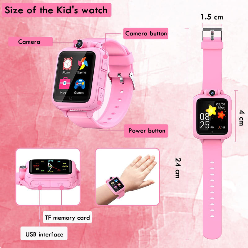 Smart Watch for Kids Kids Watch Education Toy 14 Puzzle Games MP3 Music Player Video Camera Alarm Clock Recorder Calculator Stopwatch Calendar Timer Christmas Birthday Gift for Boys Girls Ages 3-15 Kid-Pink