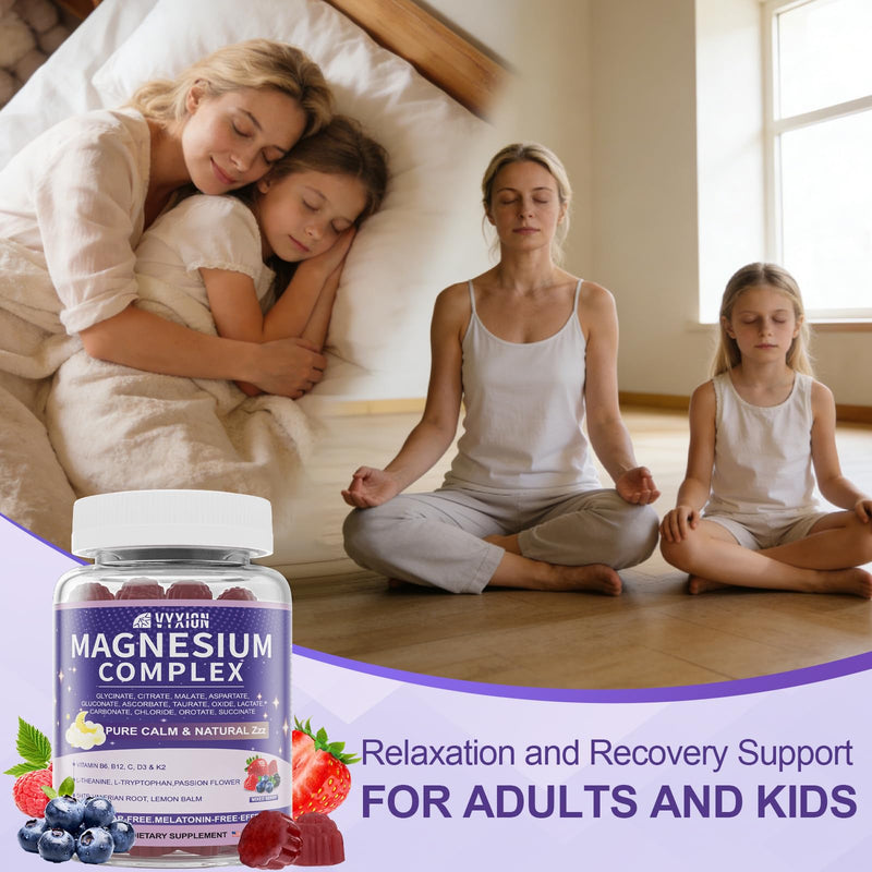 Magnesium Complex Gummies, Calm Relaxation & Deep Sleep Support, 12-in-1 Magnesium Glycinate with L-Theanine, Vitamin D3, K2, Zinc – for Women & Men, No Added Sugar