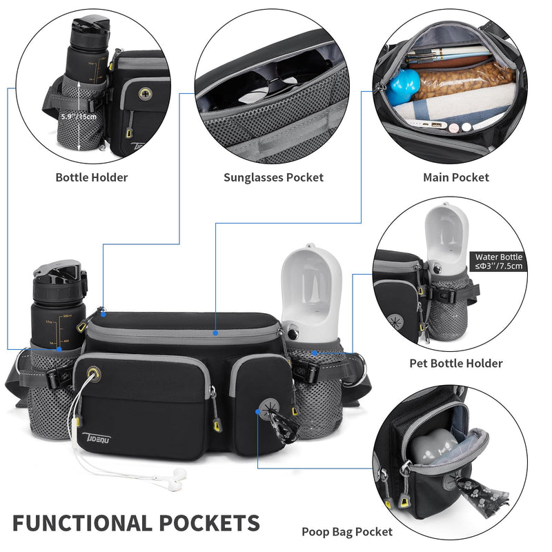 TUDEQU TUDEQU 4-in-1 Dog Walking Belt with Large Fanny Pack, Dog Fanny Pack, Hands Free Dog Leash Leash for Large Dogs That Pull Training Jogging Hiking BLACK - BeesActive Australia