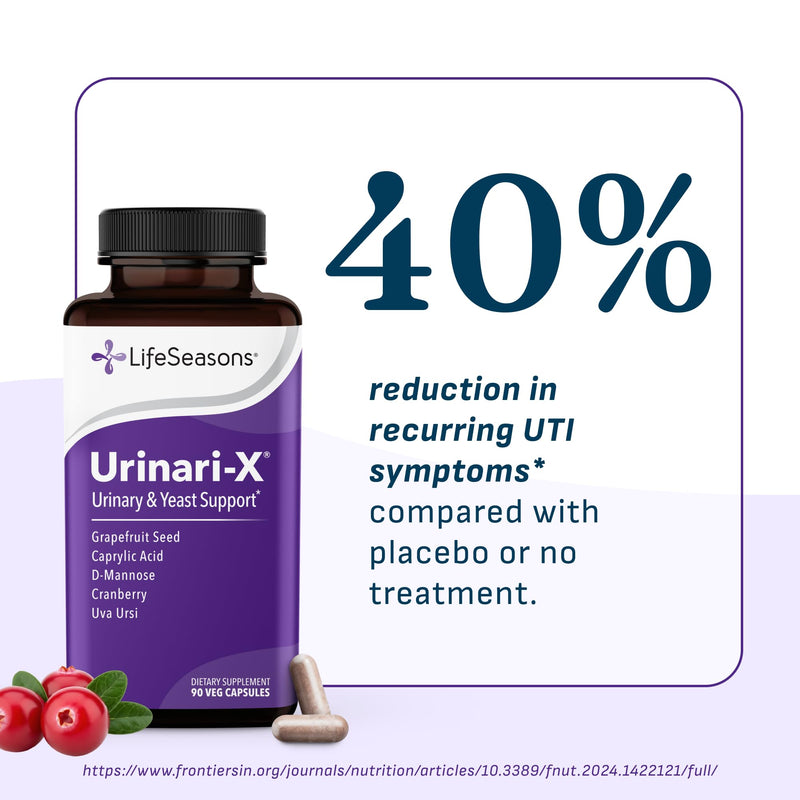 Urinari-X - Urinary Tract Support - Fast Acting UTI Relief - Vitamin Supplement for Healthy Bladder Function & Immunity - D-Mannose, Cranberry, Caprylic Acid, Uva Ursi & Grapefruit - 180 Capsules 180 Count (Pack of 1) Original