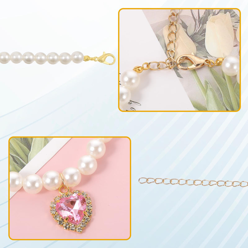 2 Pcs Cat Dog Pearl Collar Acrylic Rhinestone Cute Dog Necklace Adjustable Bling Small Cat Chain Collar Princess Style Pet Wedding Party Jewelry Charms for Kitten Puppy Outfits Accessories - BeesActive Australia