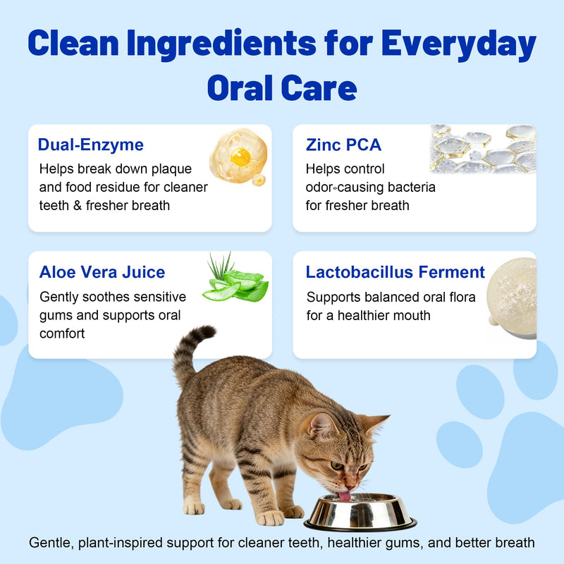 Fresh Breath Water Additive for Cats and Dogs - Enzyme & Probiotic Teeth Cleaning Solution - Reduces Plaque & Tartar - Supports Pet Gum Health - No Brush or Toothpaste Required - 7.1 FL OZ