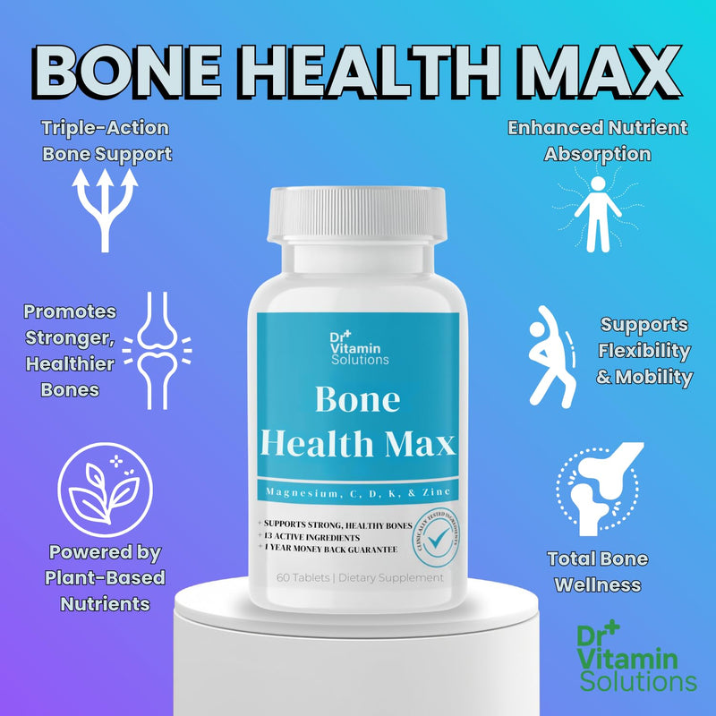 Bone Health Max - Advanced Calcium & Magnesium Supplement with Vitamin D3, Bromelain & Ipriflavone - 60 Tablets for Stronger Bones & Joint Support 1 Bottle, 60 Capsules