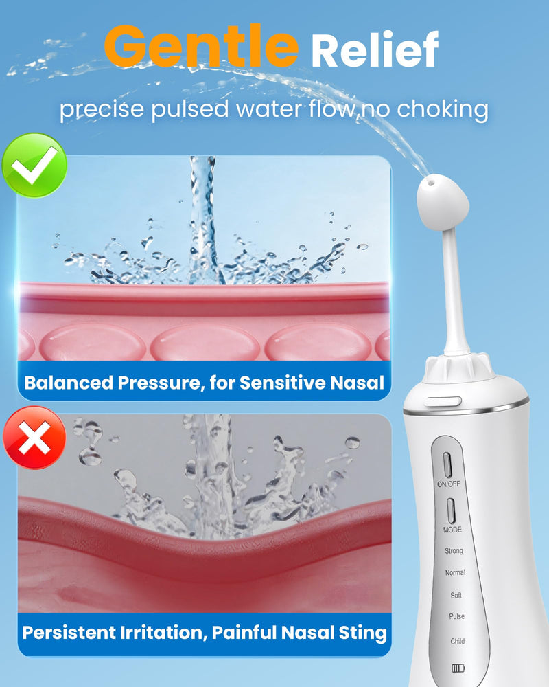 350ML Neti Pot Sinus Rinse Kit, Nasal Irrigation System with 5 Modes, 4 Nozzles, Cordless Rechargeable, IPX7 Waterproof, Nose Cleaner for Sinus Relief (350ML 40 Salt Packets) - BeesActive Australia