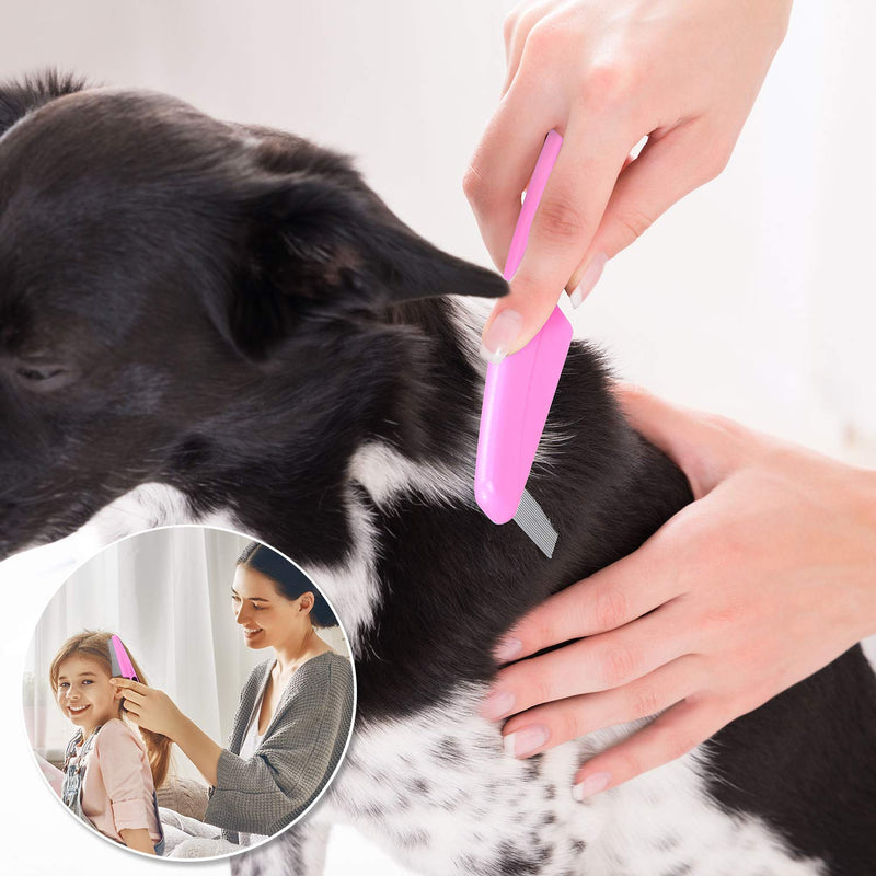 Flea Comb For Dogs Cat Comb Lice Comb Metal Tear Stain Dog Combs Pet Comb Grooming Set 5 Pieces By BENSEAO Teeth Durable Remove Float Hair Combing tangled hair Dandruff Add Storage Pouch (pink) Pink - BeesActive Australia