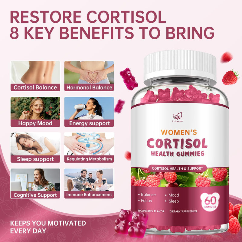 Cortisol Supplement for Women,cortisol manager Gummies,with rhodiola rosea,l-theanine,Phosphatidylserine,magnesium ashwagandha - Emotional support, adrenal balance, sleep, raspberry flavor, 60 Count 60 Count (Pack of 1)