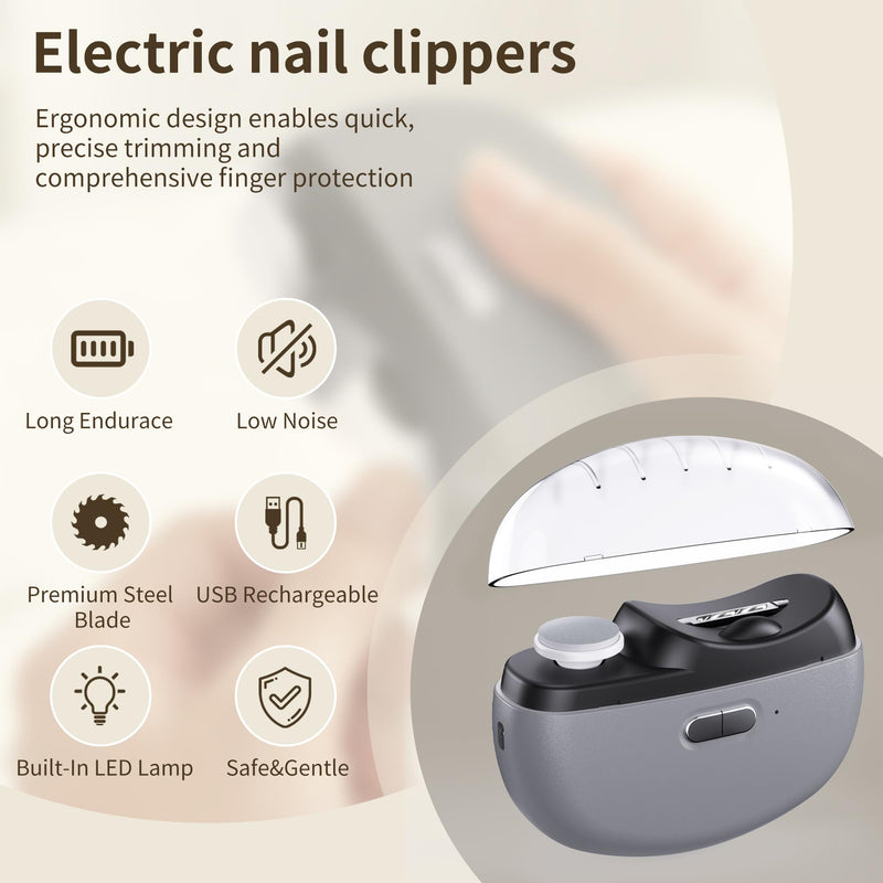 Electric Nail Clipper, 3-in-1 Automatic Nail Clipper, 2 Speed Automatic Nail File Toenail Trimmer with LED Light, Polishing and Nail Debris Collection, for Baby, Kids, Adults and Seniors (Space Gray) Space Gray