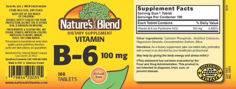 NAT B Vitamin B-6 TB 100MG 100