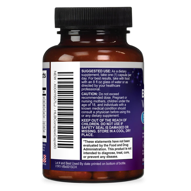 B Complex Vitamin Supplement - 3X Strength with Biotin, Vitamin C & Folic Acid - Super B12 Complex Vitamins for Energy, Supports Hair Growth, Immune Support for Women & Men, USA Bottled, 60 Capsules 60 Count (Pack of 1)