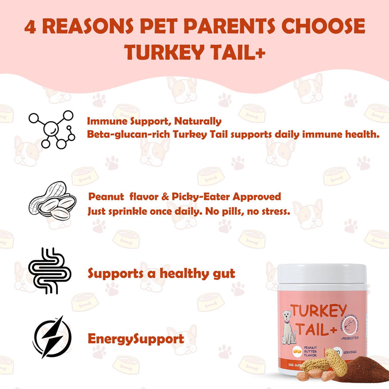 Pet Turkey Tail Mushroom for Dogs, Effective Buddy Guard for Dogs Lumps and Bumps, Dog Turkey Tail Mushroom Supplements with Soothing Skin Irritation-3.7 OZ / 70 Scoops Peanut Butter