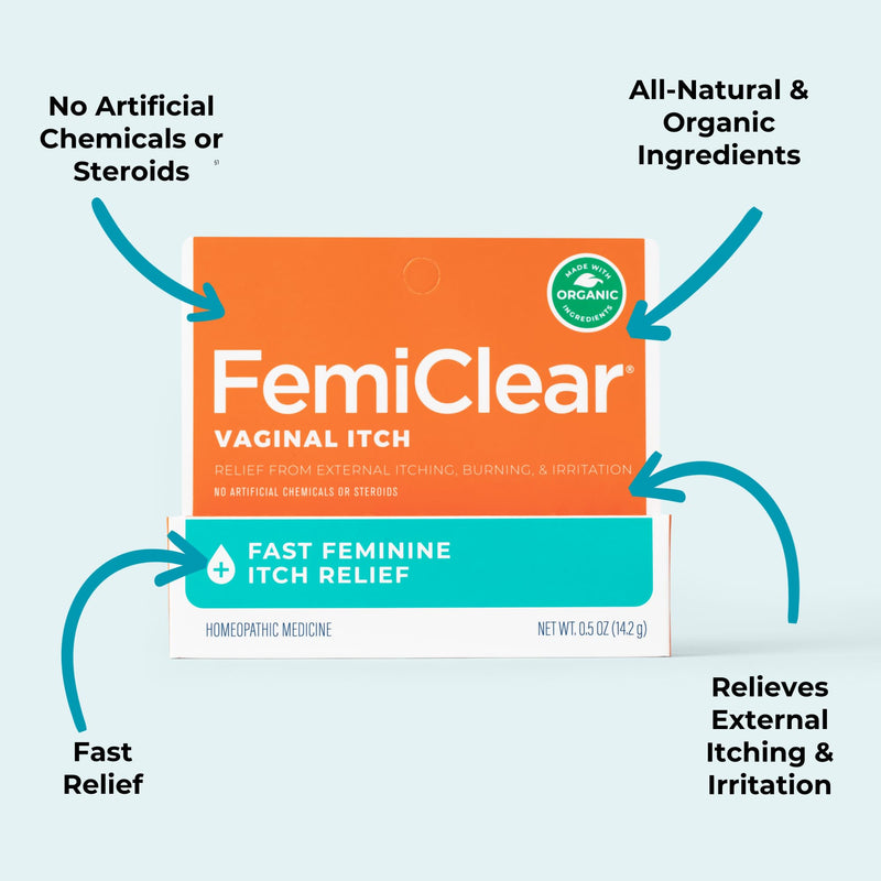 FemiClear Vaginal Itch Relief | Fast Feminine Itch Relief | Made with All-Natural & Organic Ingredients | Feminine Hygiene Products | Vaginal Health Cream | Relieve External Vaginal Itch | 0.5oz Tube - BeesActive Australia