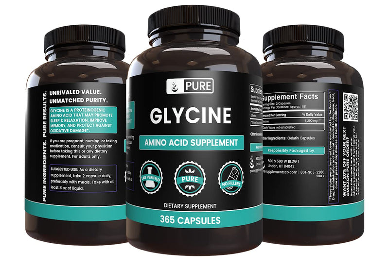PURE ORIGINAL INGREDIENTS, Glycine, 365 Capsules | For everyday use, easy-to-swallow capsules, and daily nutrition support