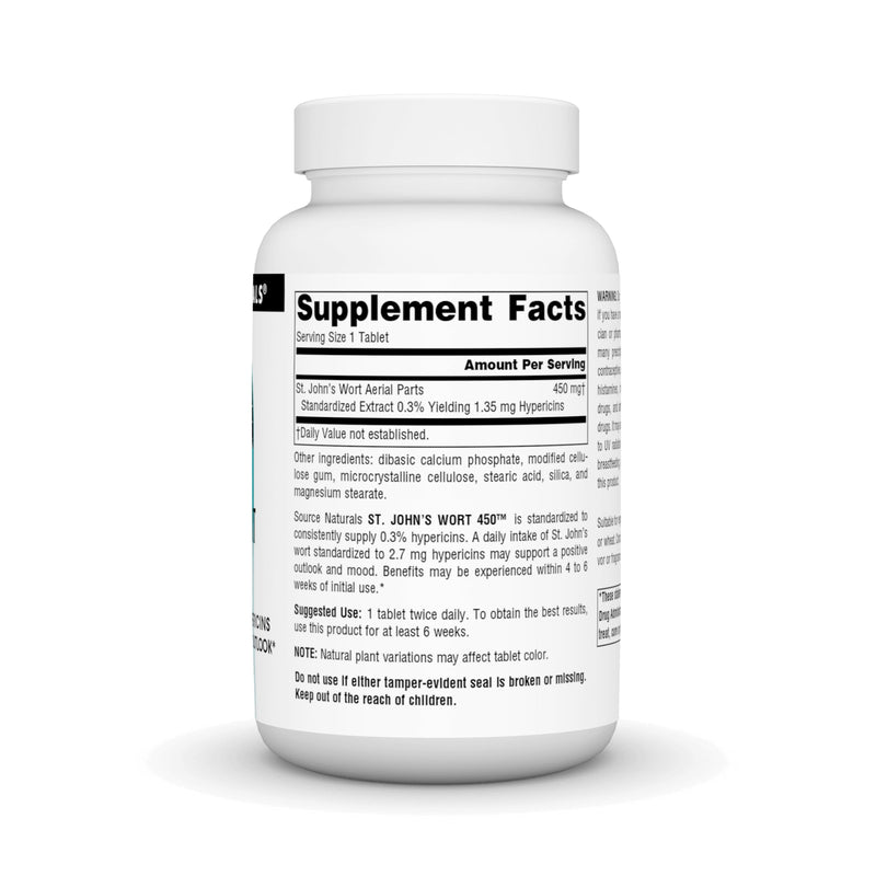 Source Naturals St. John's Wort 450 mg Supports a Positive Mental Outlook - 180 Tablets 1 180 Count (Pack of 1)