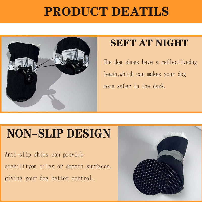 Dog Boots Dog Snow Boots for Winter, Dog Winter Boots Dogs with Anti-Slip Sole and Plush,Boots & Paw Protecto with Reflective Straps for Small Medium Dogs 4PCS Black Size 3 - BeesActive Australia