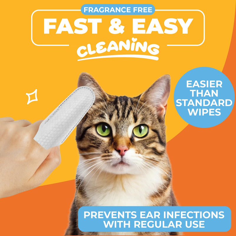 Paw Science Dog & Cat Ear Cleaner Wipes – Pet Finger Wipes for Cats & Dogs – Cleaning, Soothing, & Deodorizing Itchy Ears – Ear Relief Solution Wash (Unscented) Unscented