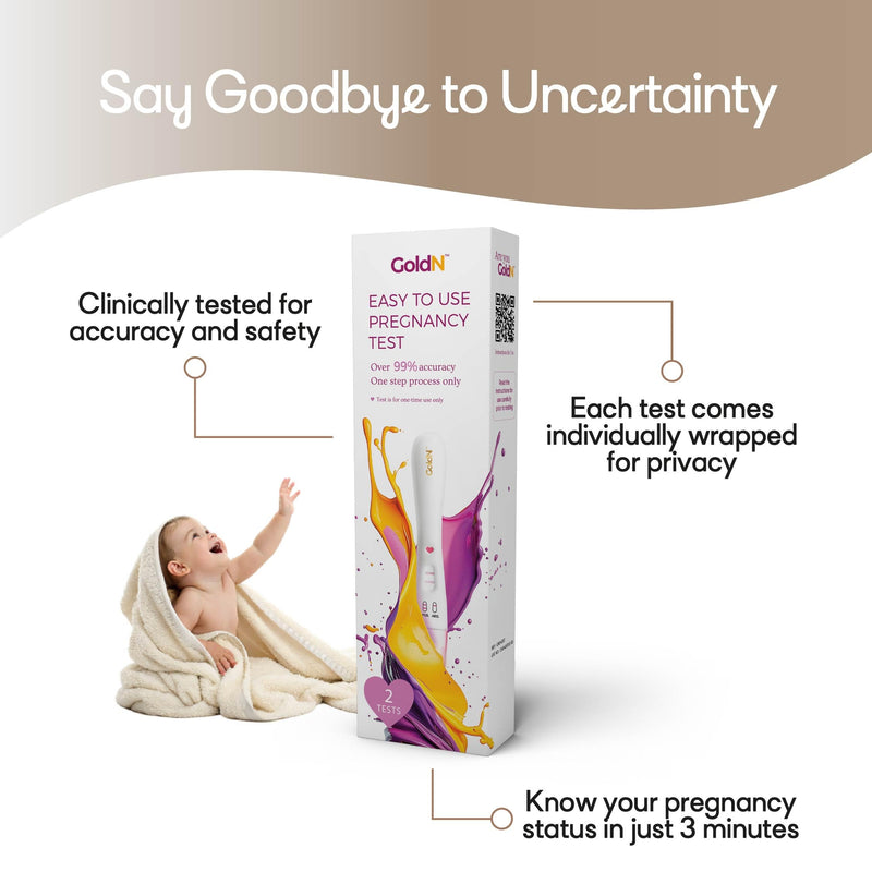 GoldN™ Early Detection Pregnancy Test for Women – HCG Midstream Kit | 99% Accurate & Easy-to-Use | Fast Results with Pink Heart Indicator | Mess-Free, FDA-Approved, Discreet Strips | 2 Tests - BeesActive Australia