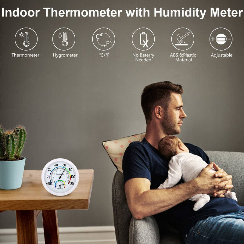 6" Thermometer Indoor with Humidity Gauge - Wall Thermometer/Hygrometer for Home Decorative, Updated Analog Dial Temperature Humidity Monitor for Room Temp - BeesActive Australia