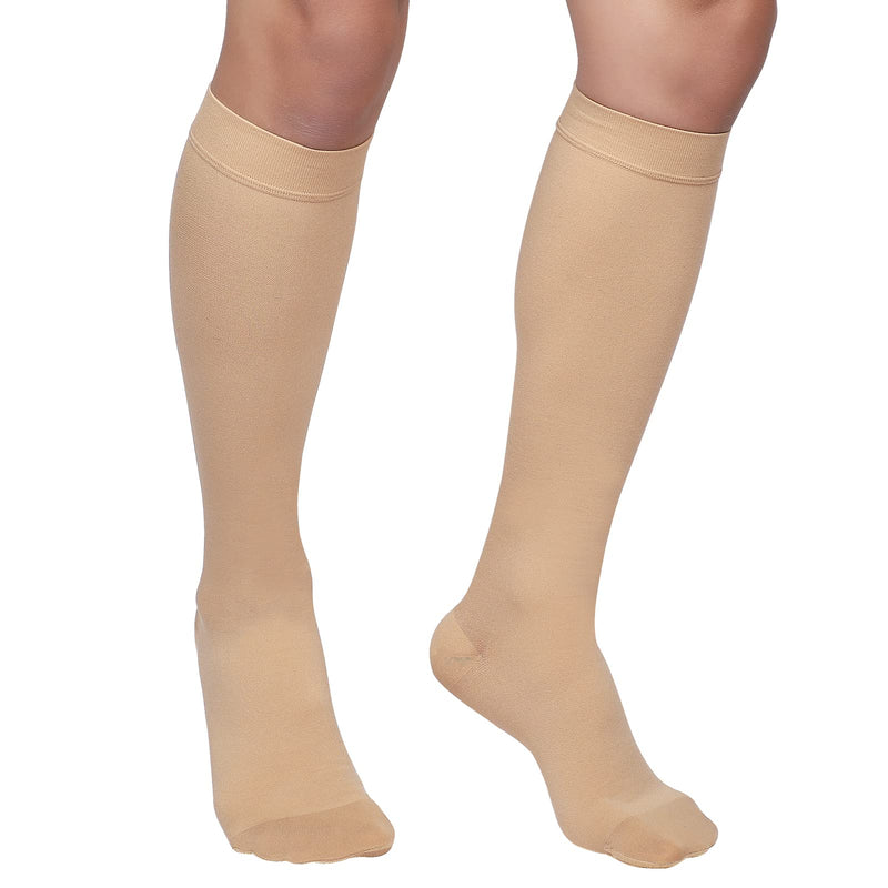 MGANG® 20-30 mmHg Compression Socks, Knee High Compression Stocking for Men and Women, Closed Toe, for Varicose Veins, DVT, Swelling, Edema, Shin Splints, Beige XX-Large Closed-toe Beige - BeesActive Australia