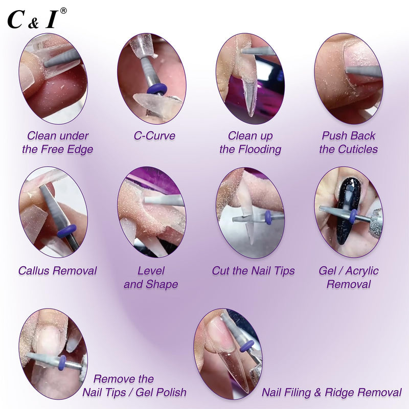 C & I Nail Drill Bit Multi-function E File Super Slim Tapered Crossed File Professional Manicure Tool for Nail Tech Remove Acrylic Nails & Nail Gel, Clean Cuticle & Dry Sidewall Skin, Cut False Nails - BeesActive Australia