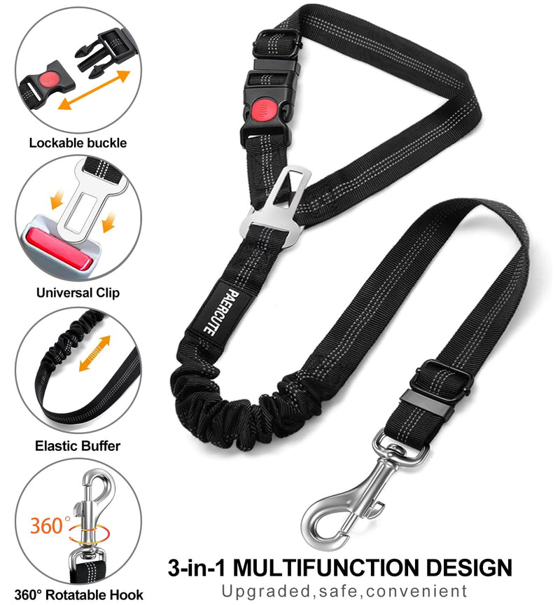 3 Piece Dog Car Seat Belt Set - Retractable Adjustable Pet Seatbelts for Vehicle Headrests - Heavy Duty, Elastic & Durable Car Harness for Dogs 01-Black+Lotus - BeesActive Australia