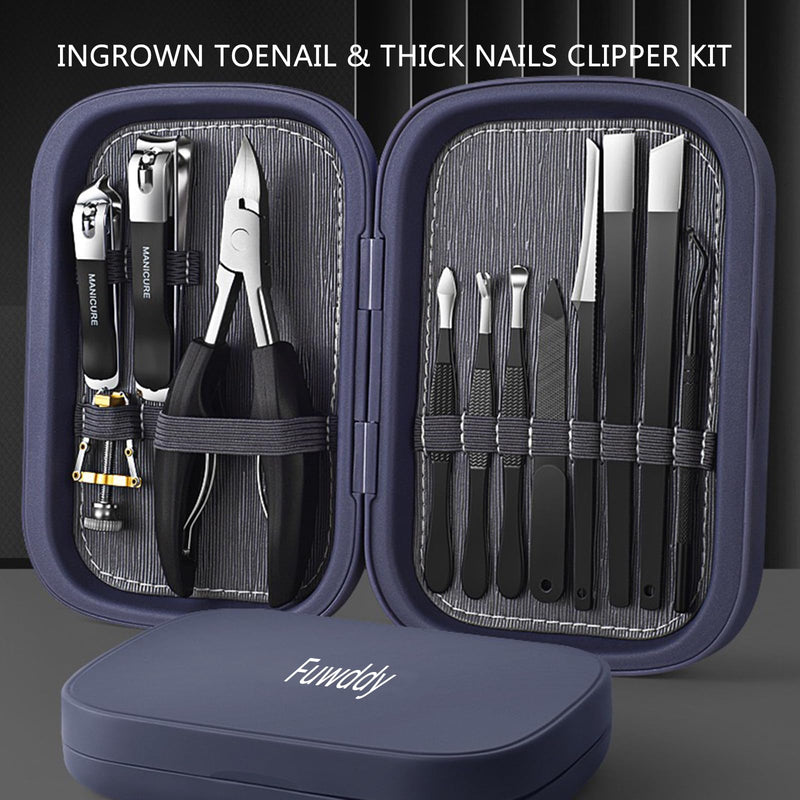 Ingrown Toenail Clipper Nail Cutter Pedicure Knife Thick Nail Clipper Senior Callus Remover Tools Men Women 12-in-1 Kit (Black)