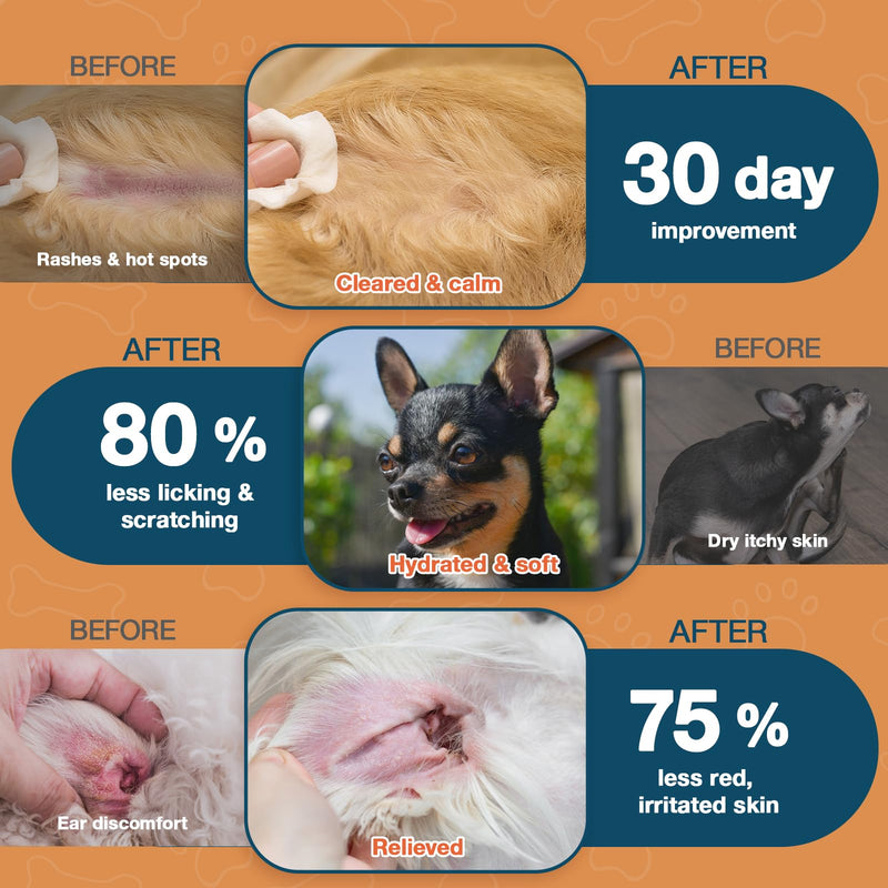 180 Chews Dog Allergy Chews, Itching Skin Relief, Natural Dog Allergy Relief Treatment for Paw Licking, Hot Spots, Anti-Itch, Dry Skin, Allergies & Immune Support Supplement 180-Cts