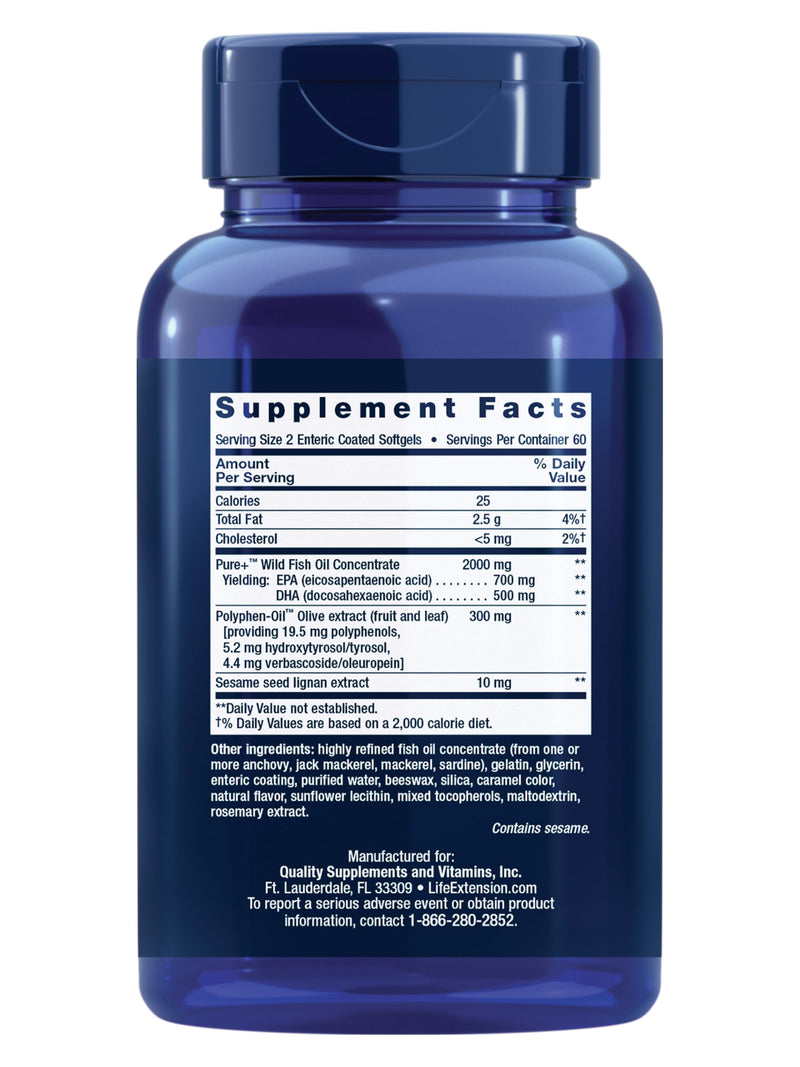 Life Extension Super Omega-3 EPA/DHA Fish Oil, 120 Softgels | Sesame Lignans & Olive Extract, Heart & Cognitive Health, Triglyceride & Lipid Support, Enteric-Coated, Gluten-Free & Non-GMO 120 Count (Pack of 1)