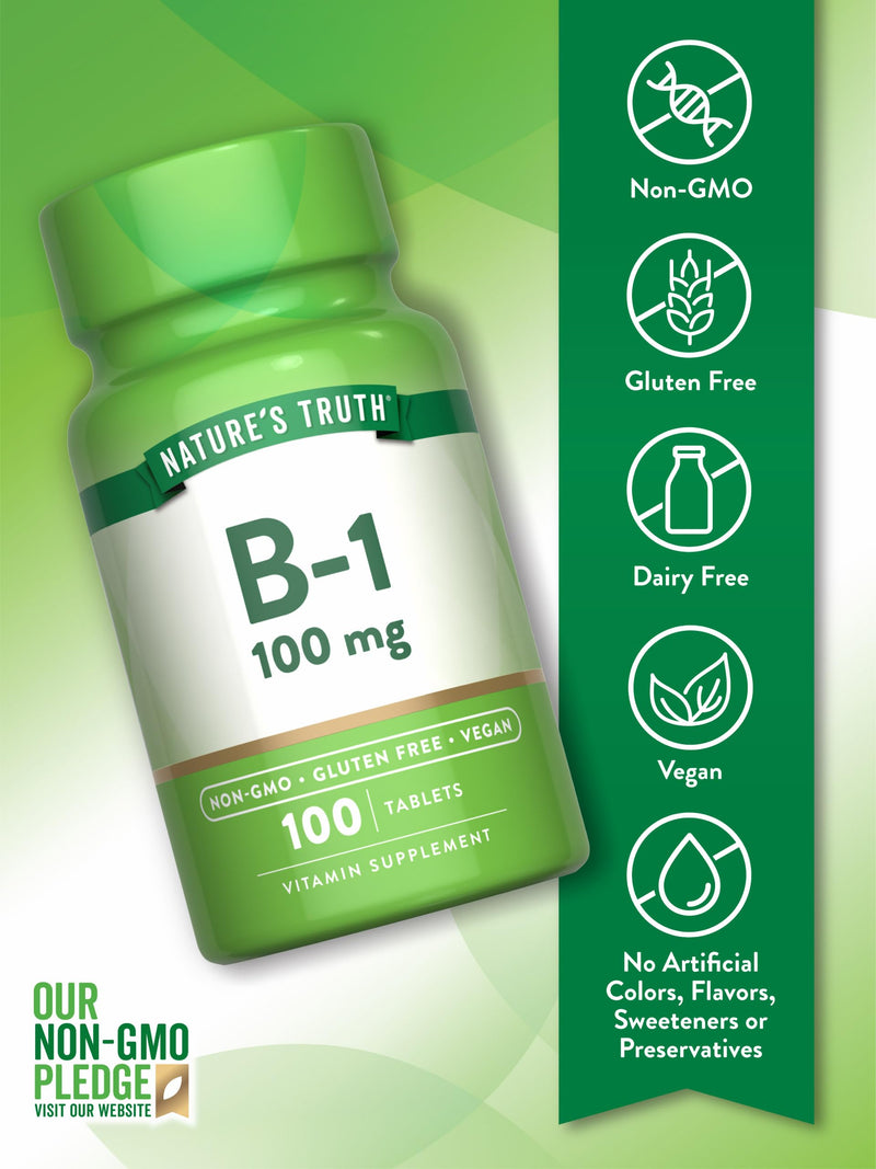 Nature's Truth Vitamin B1 100mg (Thiamine) | 100 Count | Vegan, Non-GMO & Gluten Free Supplement 100 Count (Pack of 1)