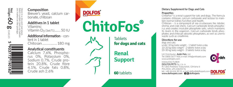 ChitoFos 60 Tablets Renal Support Chitosan for Cats and Dogs