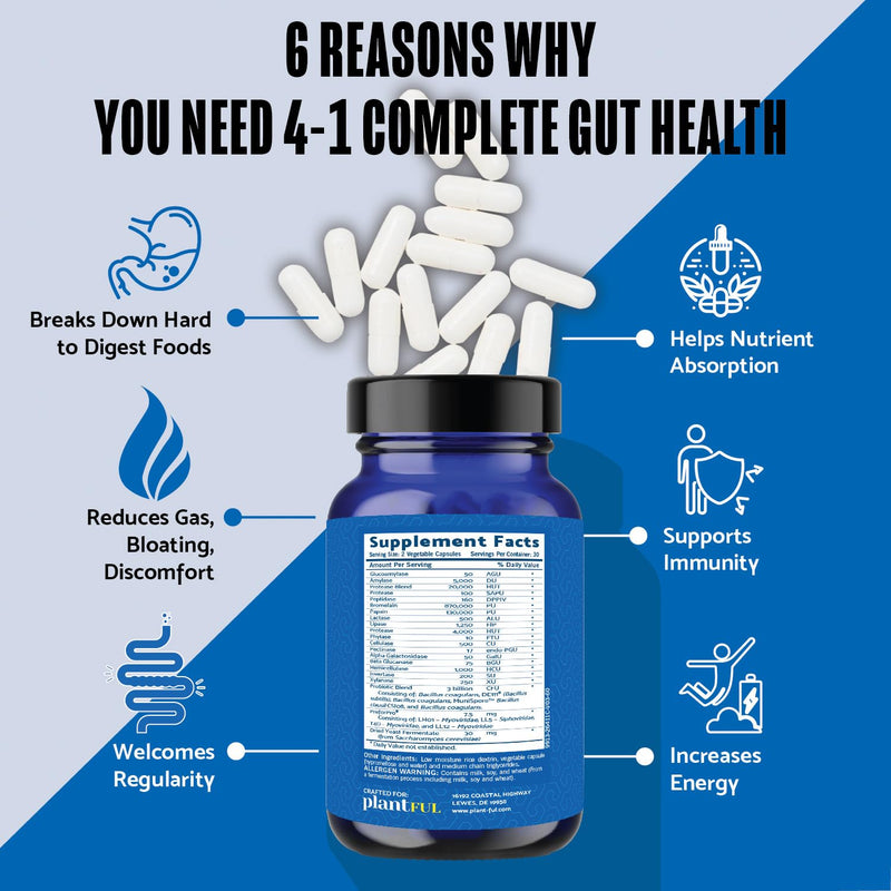 4-in-1 Pre Post Probiotics & Digestive Enzymes - Complete Gut Health & Digestive Support for Women & Men - Prebiotic Probiotic & Postbiotic Gas & Bloating Relief – 60 Non GMO Capsules