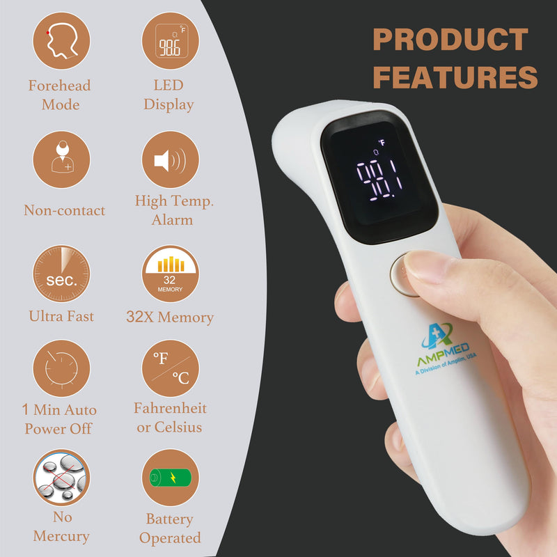 Amplim Baby Thermometer No Touch, Infrared Forehead Thermometer for Babies, Kids and Adults, Fast 1 Second Reading, LED Display, Fever Alert, °F/°C Switchable