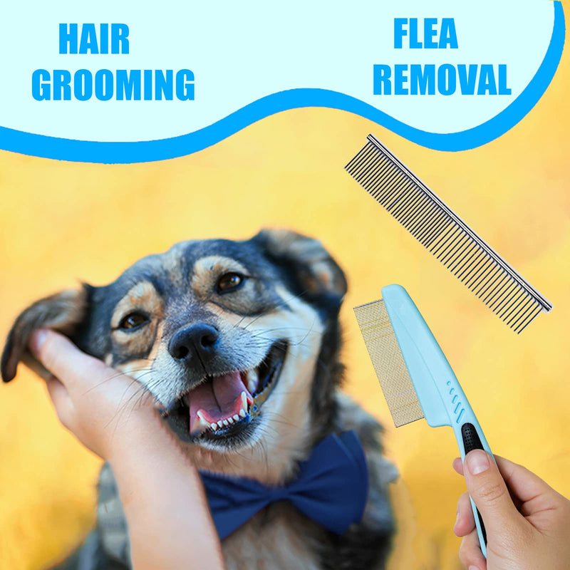 Dog Grooming Kit - 5 Pieces: Slicker Brush, Shedding Brush, Puppy Brush, Flea Comb, and Detangler Hair Brush Set in Blue B-Blue 5 Kits - BeesActive Australia