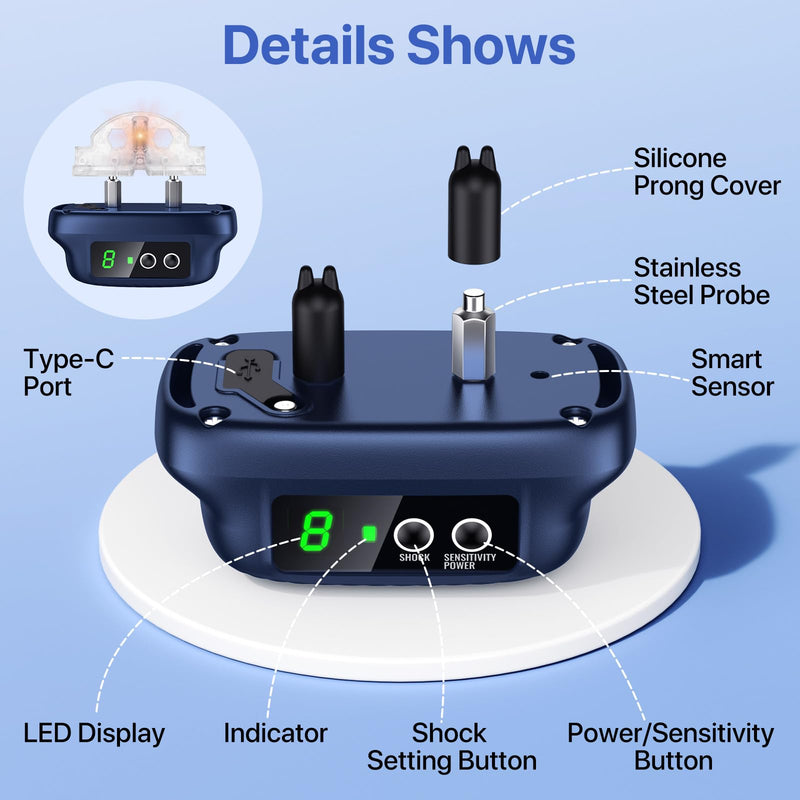 Dog Bark Collar, Humane Anti Bark Collar with 8 Sensitivity Levels for Medium Large Dogs, Automatic Waterproof Smart No Bark Collar with Beep Vibration Three Training Modes blue-black - BeesActive Australia
