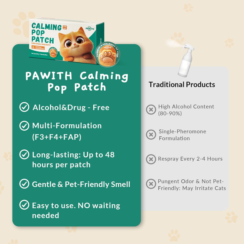 Calming Pop Patch for Cat Travel – Pheromone Diffuser for Cats Reduces Anxiety & Stress-Related Behaviors in Cats & Kittens, Long-Lasting, No Electricity Needed, More Convenient Than Sprays 7 Count
