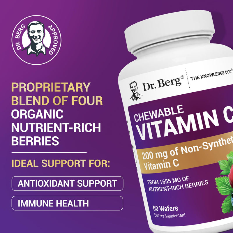 Dr. Berg Chewable Vitamin C Complex - Made with Organic, Non-GMO Berries - 60 Delicious Wafers 60 Count (Pack of 1)