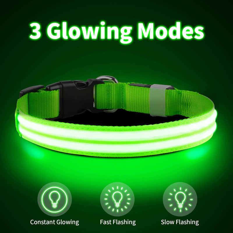 PcEoTllar Rechargeable Dog Light Collar, Luminous Dog Collar, Illuminated LED Collar for Dogs for Small Medium Large Dogs, Dog Light Collar, Waterproof, 3 Light Modes, Green-M M - BeesActive Australia