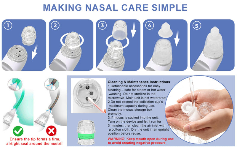 Electric Nasal Aspirator for Baby,POLEDY Waterproof Nose Sucker for Toddlers, Nose Cleaner with 3 Silicone Tips,3 Adjustable Suction Levels, Baby Booger Sucker with Music-Light Soothing Feature ﻿ - BeesActive Australia