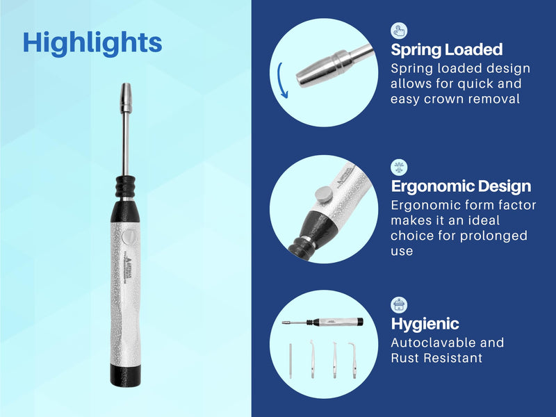 Dental Crown Remover Kit - Turkish Crown Puller with 3 Extra Spring Loaded Tips for Crown Removal - BeesActive Australia